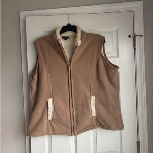 Jane Ashley Brown Fleece Vest with Cream Accents